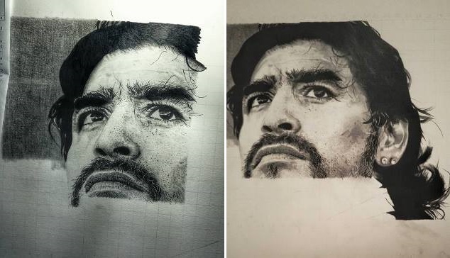Diego Maradona sketch - by Italian artist Vincenzo Lamagna