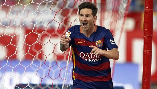 Lionel Messi celebrates one of his goals for FC Barcelona