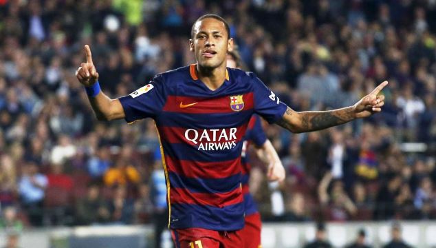 Neymar Jr celebrates one of his goals for FC Barcelona