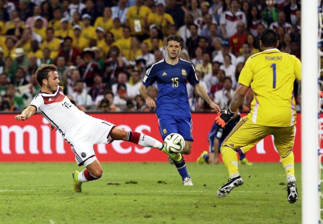 Gotze scores the winning goal for Germany against Argentina in the 2014 World Cup finals