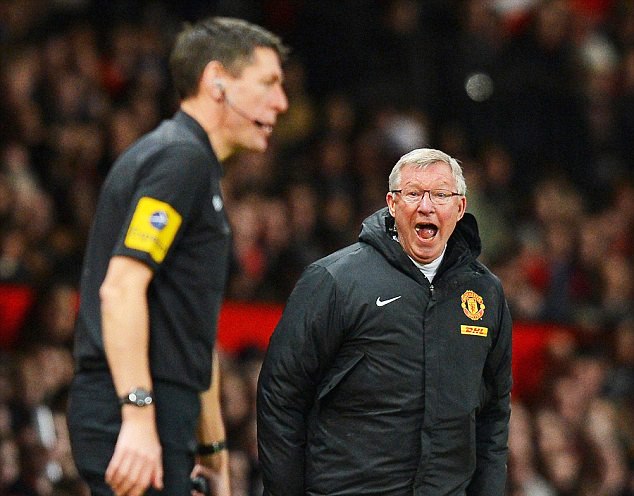 The ex-Man United boss yells at the linesman during a previous league match at Old Trafford