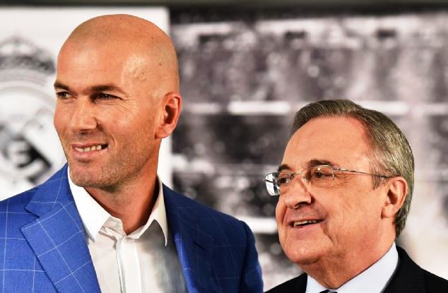 Zidane with Florentino Perez during his appointment as the new Los Blancos boss on January 4, 2016