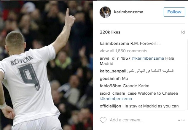 Karim Benzema's instagram post