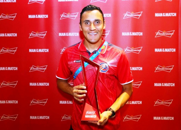 The ex-Albacete goalie poses with the Man of the Match award during the 2014 FIFA World Cup