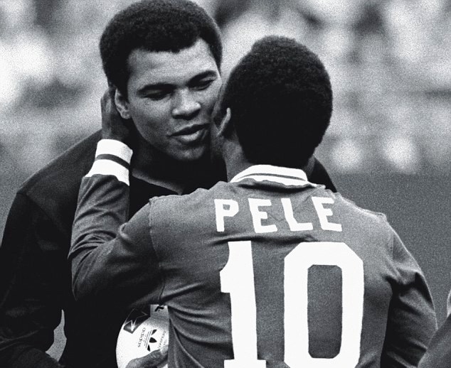 The outspoken boxer hugs football legend Pele