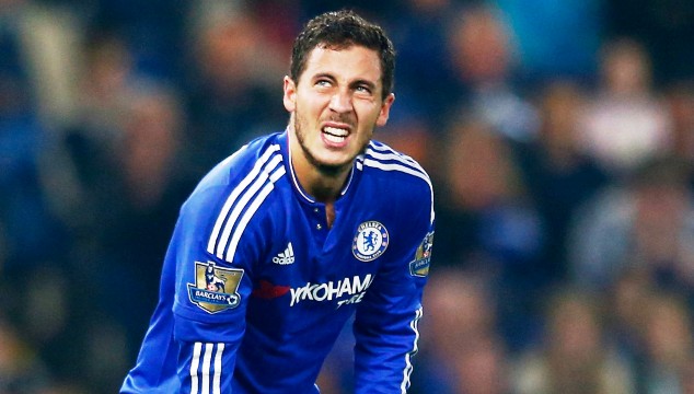 Eden Hazard reacts to a missed chance in a previous league match for Chelse