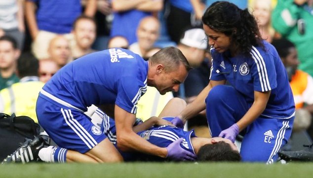 Ex-Chelsea team doctor Eva Carneiro attends to Eden Hazard during the first game of the 2015/16 season
