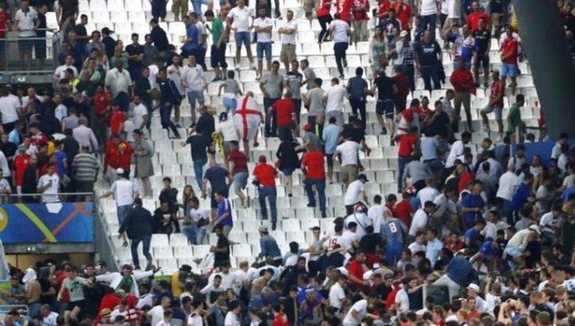 England and Russia fans clash inside Stade Velodrome