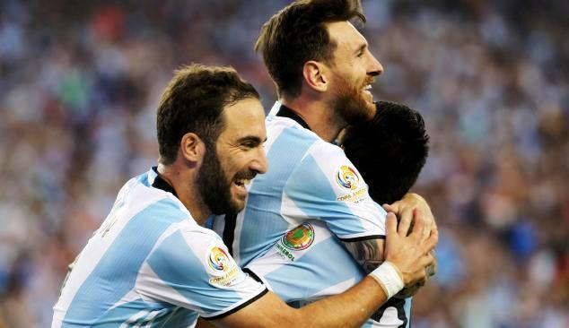 Argentina players celebrate their Copa America goal