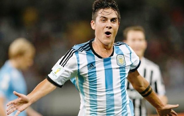Dybala celebrates one of his goals for Argentina