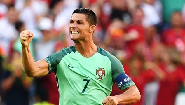 Ronaldo celebrates his goal for Portugal vs Hungary