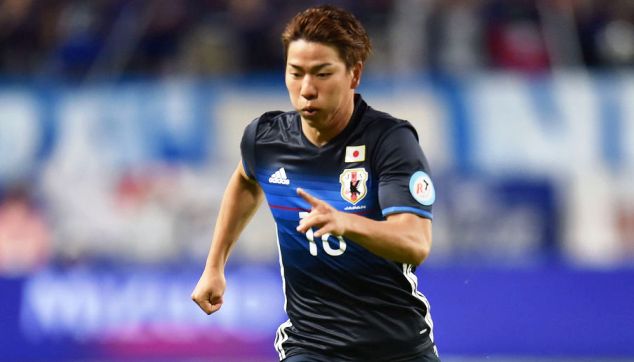 Takuma Asano in action for Japan in a previous international match