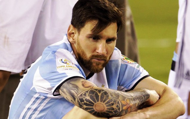 A sad Mess in deep thoughts after Argentina lost to Chile in the finals of the Copa America Centenario in the USA