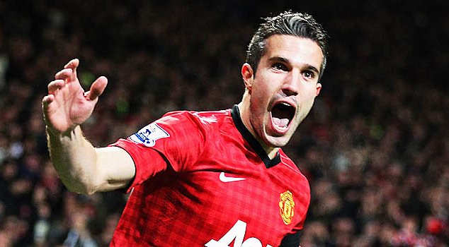 Van Persie celebrates one of his goals for Manchester United 