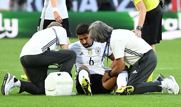 Sami Khedira is being attended to after being injured during the Germany vs Italy Euro 2016 quarter-final clash on Saturday