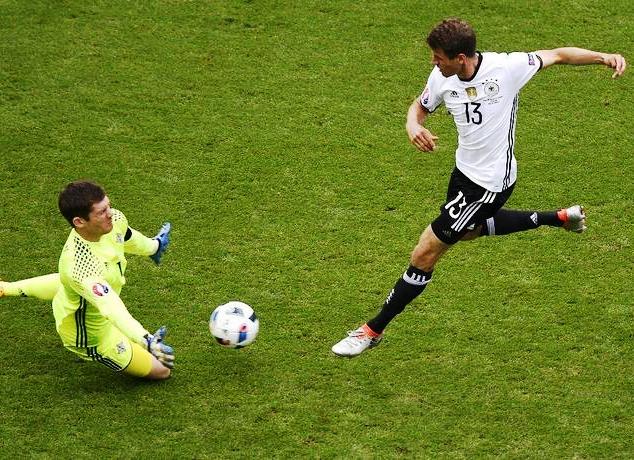 The German forward attempts to score against Northern Ireland in the Euro 2016