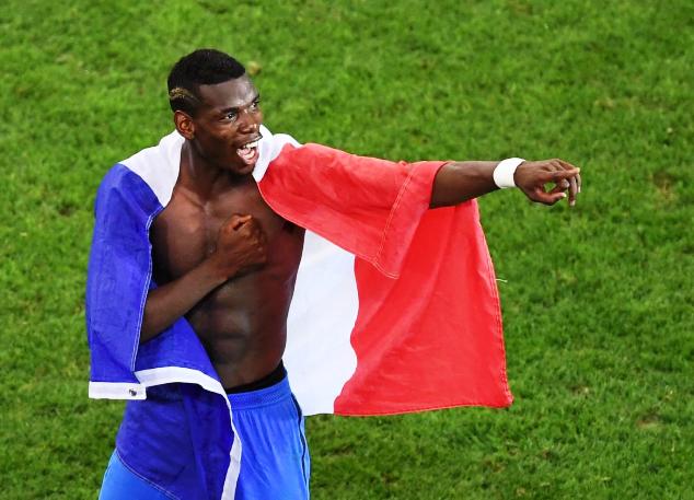 The ex-Man Utd man celebrates Les Bleus' 2-0 win over Germany in the semi-finals of the Euro 2016