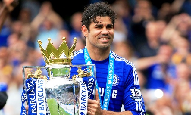 Costa poses with the EPL trophy after winning it in 2014/15 on his debut season with Chelsea