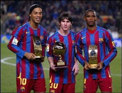 Barcelona's greatest players - Ronaldinho, Lionel Messi, and Samuel Eto'o are included in this list.