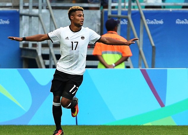 Arsenal's Serge Gnabry celebrates scoring for Germany against South Korea at the Olympics