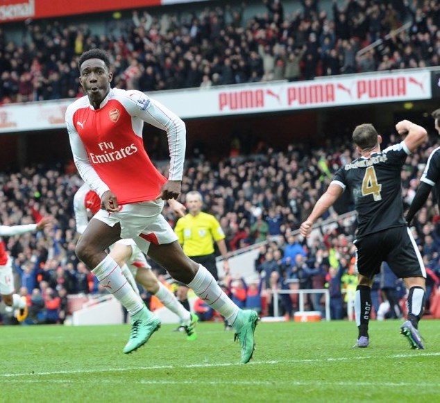 Welbeck celebrates his winning goal for Arsenal vs Leicester City at the Emirates last season