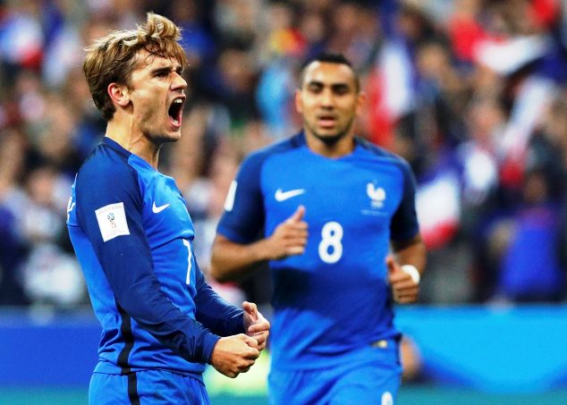 Griezmann (left) celebrates his goal for France against Bulgaria on Friday Oct 7, 2016 in their World Cup qualifier