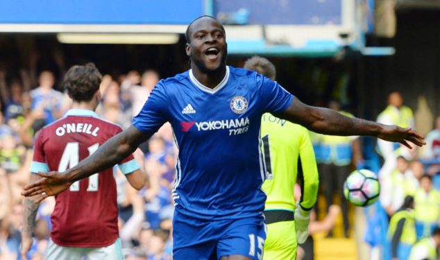 Moses celebrates his goal against Burnley in August in the Premier League