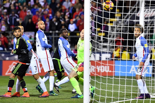 USA and Mexico players watch Rafa Marquez's 89th-minute header find the net in a. November 11, 2016 