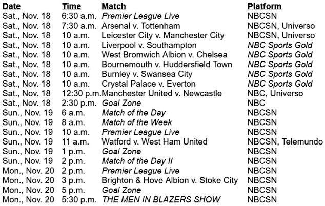 Premier League Week 12 coverage on NBC Sports Group.