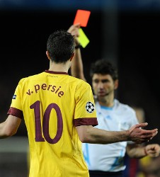 Van Persie's controversial sending off bitterly changed the game for Arsenal against Barca.
