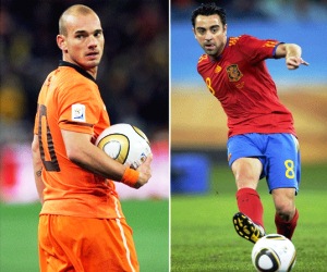 Wesley Sneijder of the Netherlands and Xavi of Spain are two of the best midfielders to watch at UEFA Euro 2012