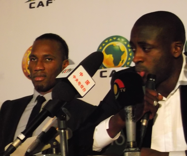 2012 CAF Awards - Didier Drogba and Yaya Toure address themselves to the press - December 20, 2012. Photo from LiveSoccerTV.com
