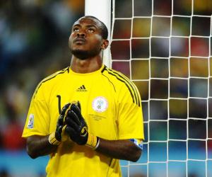 Nigeria's goalkeeper, Vincent Enyeama, praying for his team's fate. 