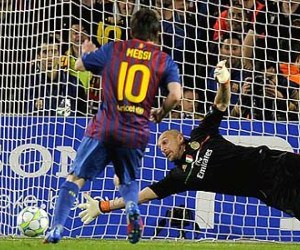 Lionel Messi netted a penalty against AC Milan in the semifinals in April last year.