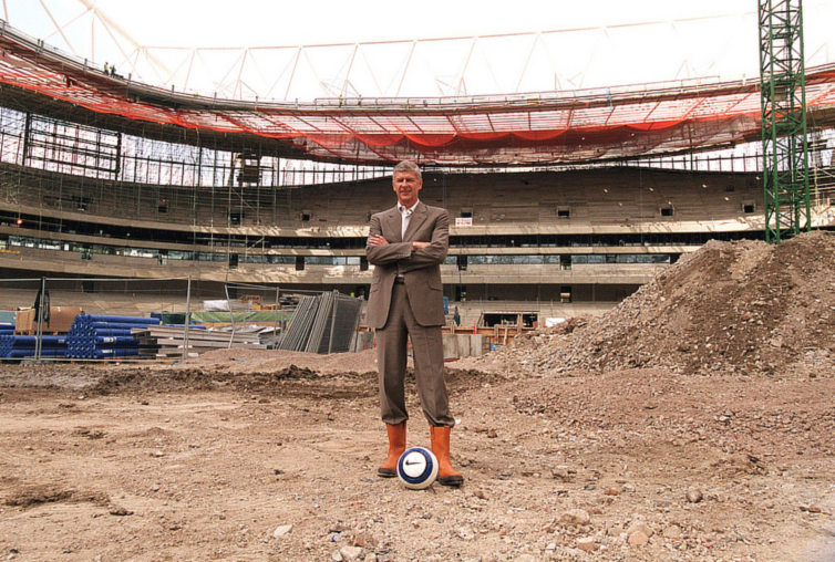 Arsene Wenger during the construction of Arsenal's state of the art stadium