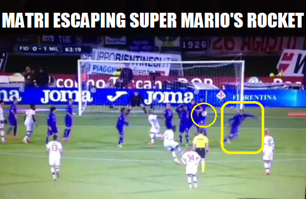 Matri escaping Balotelli's free-kick