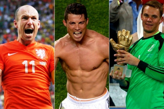 Arjen Robben, Cristiano Ronaldo and Manuel Neuer vying for the 2014 UEFA Best Player Award.