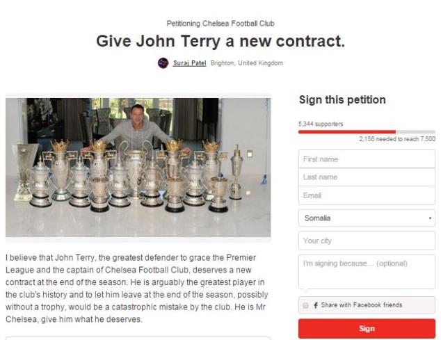 John Terry, Chelsea, Petition, English Premier League