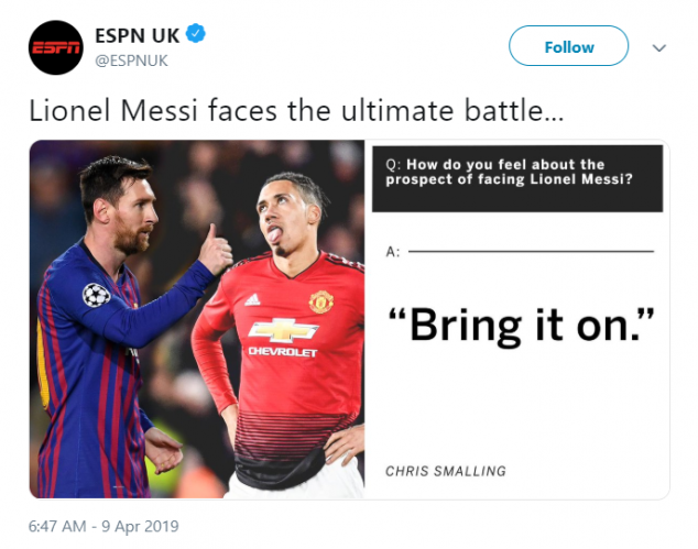 Lionel Messi, Chris Smalling, Manchester United, Barcelona, UEFA Champions League