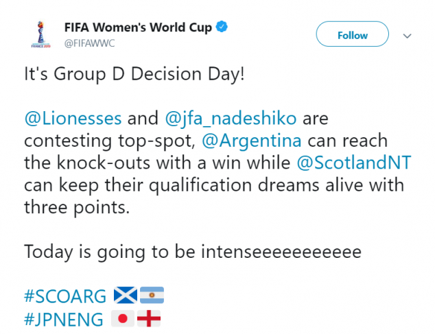 Scotland, Argentina, Japan, England, Group D, FIFA Women's World Cup