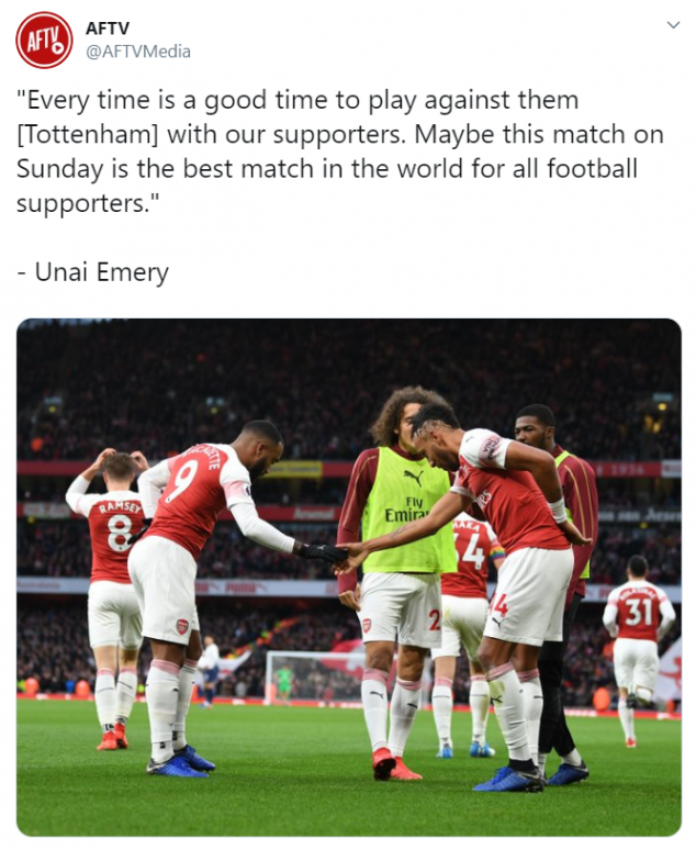 Unai Emery, Arsenal, Tottenham, North London Derby, English Premier League