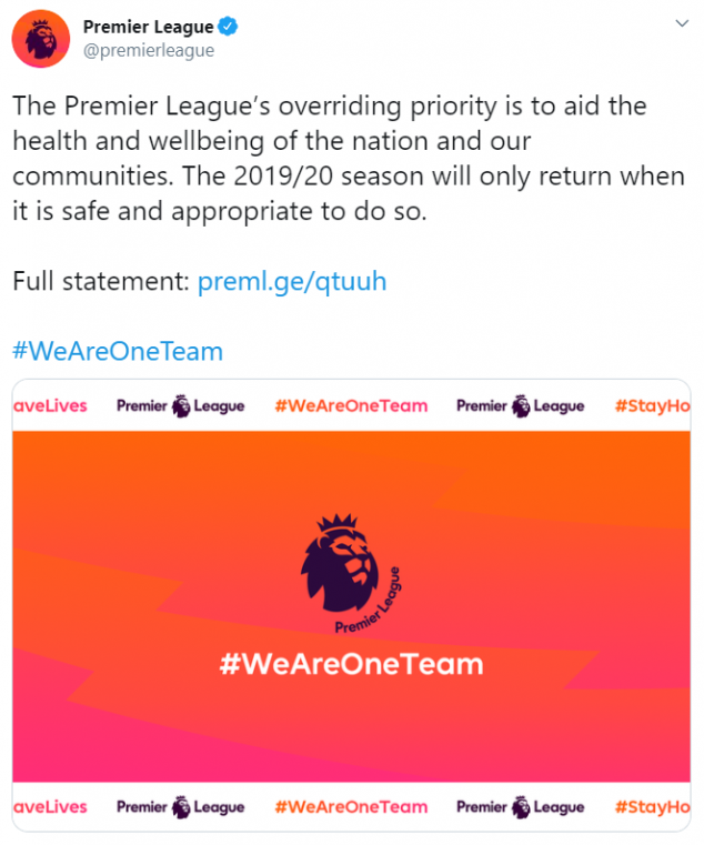 English Premier League, Coronavirus, Suspended
