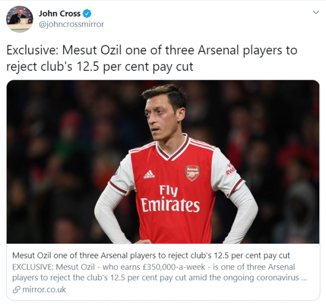 Mesut Ozil- Arsenal, Pay Cut, Coronavirus, English Premier League