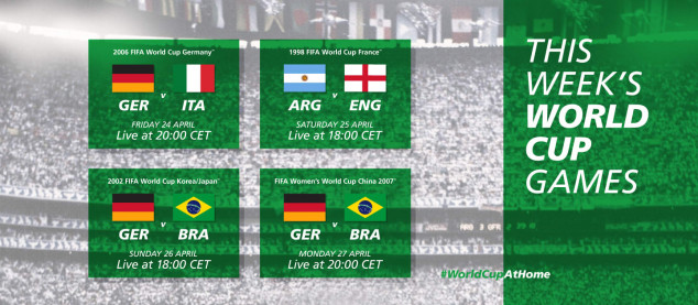 #WorldCupAtHome, FIFA World Cup, Argentina, England, Germany, Brazil, Germany, Italy