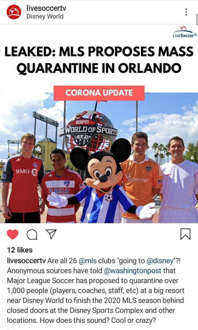 Major League Soccer, MLS, Coronavirus, Quarantine, Orlando, Disney World