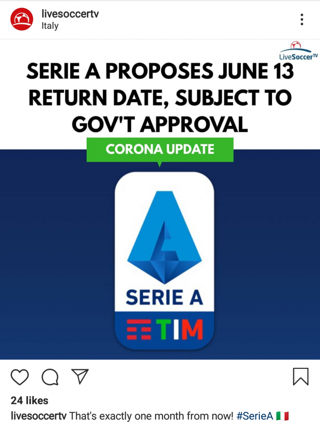 Serie A return, Coronavirus, 
