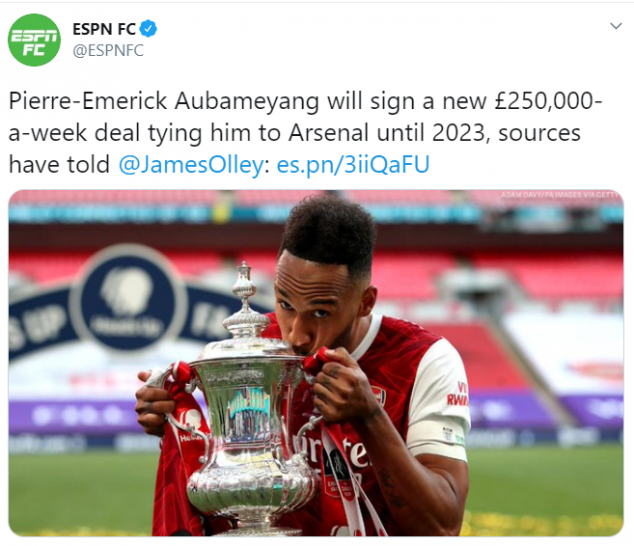 Pierre-Emerick Aubameyang, Arsenal, New Deal, ESPN
