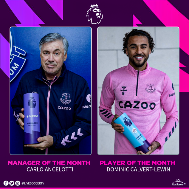 Ancelotti, Calvert-Lewin, Manager of the Month, Player of the Month, September, English Premier League