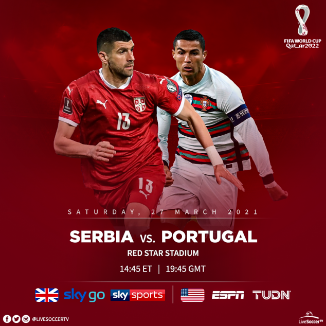 Serbia, Portugal, Broadcast listings, 2022 FIFA World Cup Qualifying
