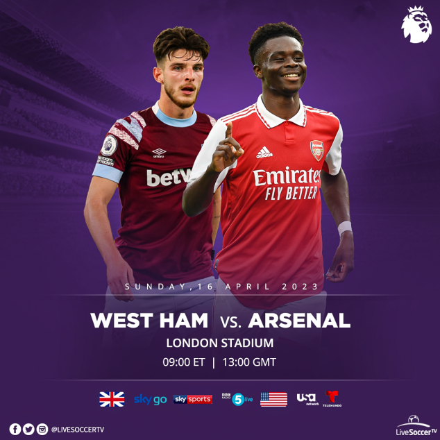 West Ham, Arsenal, English Premier League, Broadcast Listings